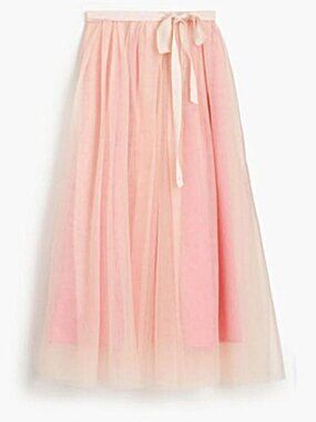 NWT J.Crew Tulle Ball Skirt in Pale Buff Pink Pleated Ribbon Belt A-line Maxi 0
